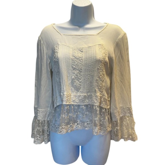 VTG April Cornell Lace Peasant Blouse XS Boho Prairie Fairycore Bell Sleeve - Picture 2 of 12